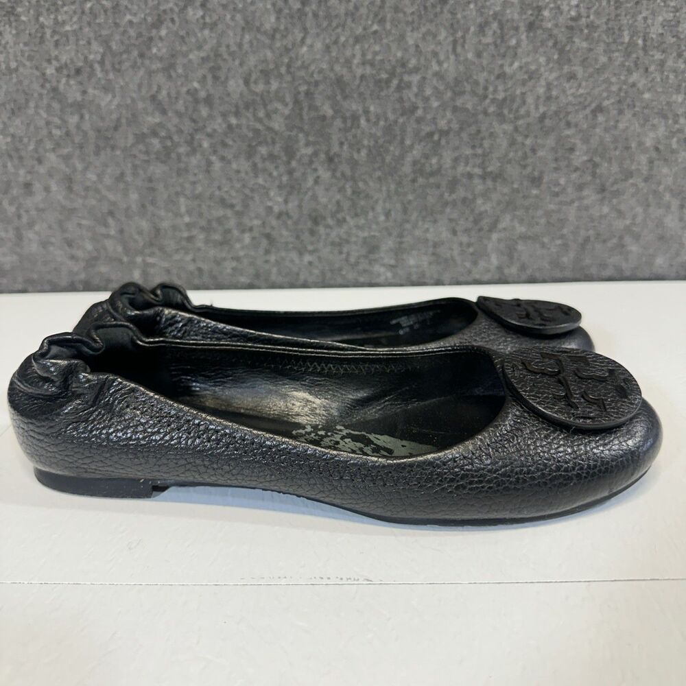 TORY BURCH Reva Classic Ballet Flats Black Pebbled Leather Size 7 B30